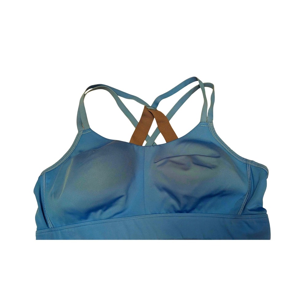 Under Armour‎ Sports Bra Large Blue Strappy Back Fitted Mesh Athletic Gym Yoga